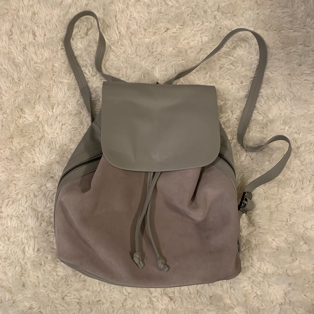 Grey suede and leather backpack